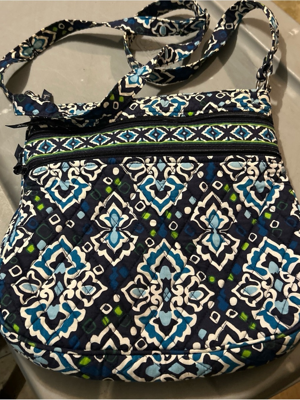 Vera Bradley Navy Blue Quilted Crossbody with Teal & Lime Accents